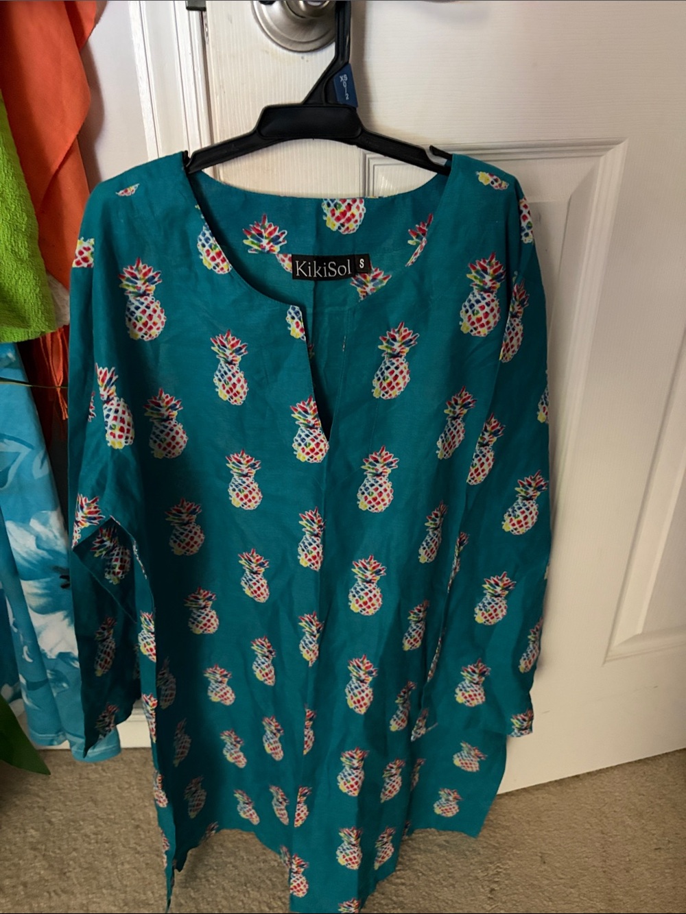 KikiSol Boutique Teal Pineapple Print Coverup Tunic Top
